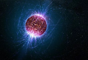 Rappresentazione artistica di una pulsar, compreso il campo magnetico estremo che circonda il denso oggetto stellare